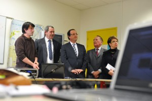 Visite de François Hollande, président du conseil général, René Teulade et Patricia Bordas, premier adjoint au maire de Brive 
